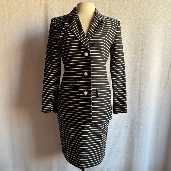 1990s Yves Saint Laurent Encore Striped Cotton Career Suit - Picture 1 of 12
